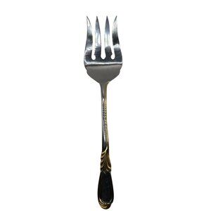 Retro Nouveau Linda Stainless Steel & Gold Accent Solid Serving Fork